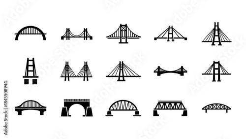 Various bridge designs silhouettes for engineering architectural concepts