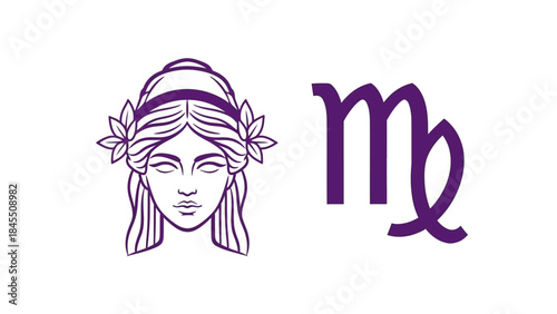 Virgo zodiac sign illustration symbol woman portrait purple and white design