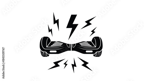 Electric hoverboard with lightning bolts a striking black silhouette