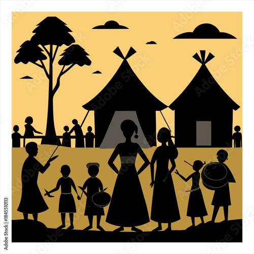 Rural Indian traditional cultural festival silhouette image
