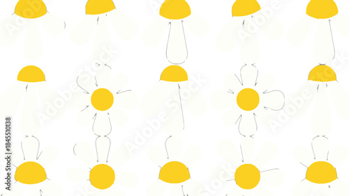Seamless Pattern with Minimalist Stylized Chamomile or Daisy Flowers on an Isolated White Background
