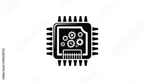 Microchip with gears and circuits design a striking black silhouette