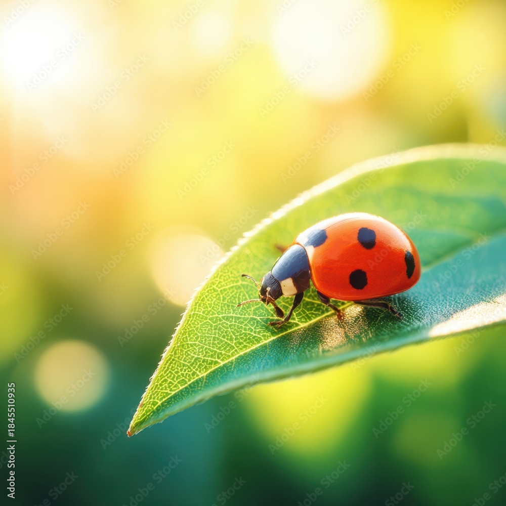Fototapeta premium Close-up of a ladybug on a green leaf