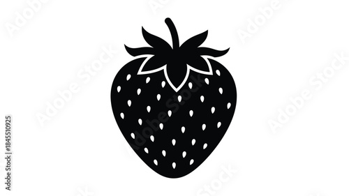 A striking black silhouette of a fresh strawberry with detailed seeds silhouette
