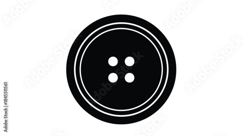 Simple black button with four holes a stark circular silhouette