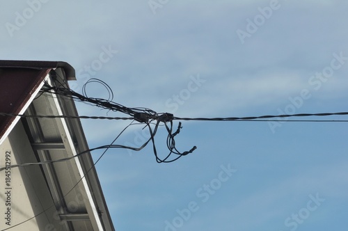 Residential Power Lines and Communication Wires Exterior Detail