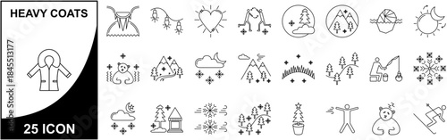 heavy coats in winter arrived icon set collection outline