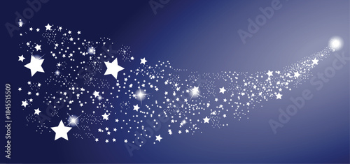 Stylized Shooting Star Trail with Glowing White Stars on Dark Blue Sky