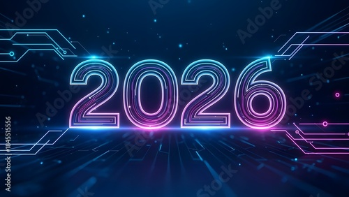 Wallpaper Mural Soft glowing 2026 neon numbers on dark blue futuristic abstract new year background Torontodigital.ca