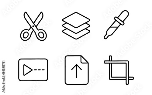 Set of simple line icons representing editing and file management tools