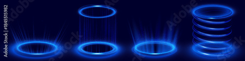 Glowing Blue Sci-Fi Portals with Energy Effects on Dark Background