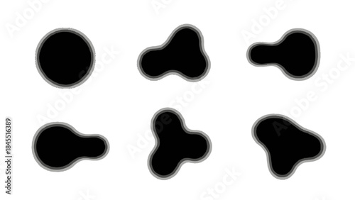 Abstract black blob shapes on white backgrounds for modern design