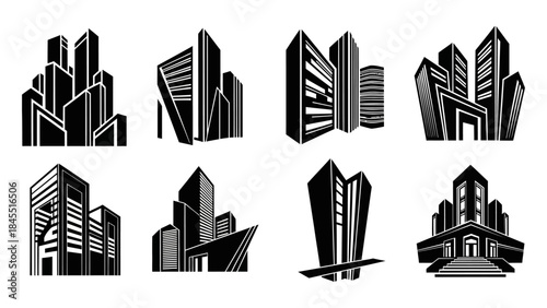 Abstract city skyline silhouettes collection for design and illustration