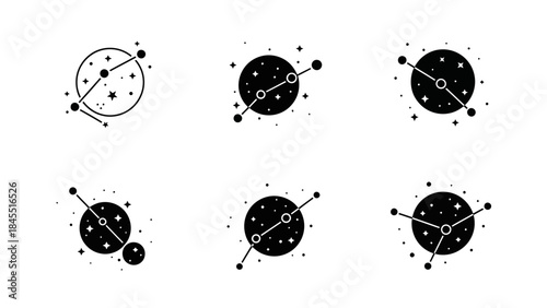 Abstract constellation designs black and white starry celestial patterns
