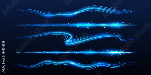 Glowing Blue Energy Streaks on Transparent Dark Background