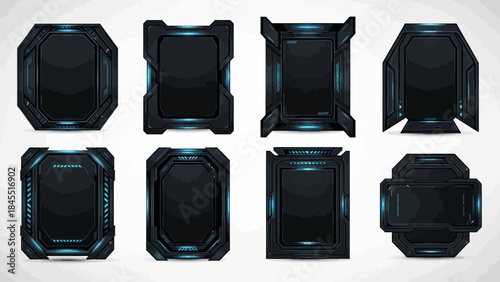 Abstract futuristic black panels with blue light elements illustration