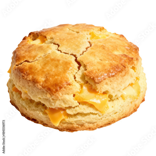 Warm golden cheese biscuit sandwich, delicious savory breakfast snack