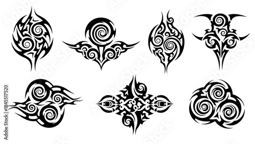 Abstract tribal designs set of black vector graphics on white background