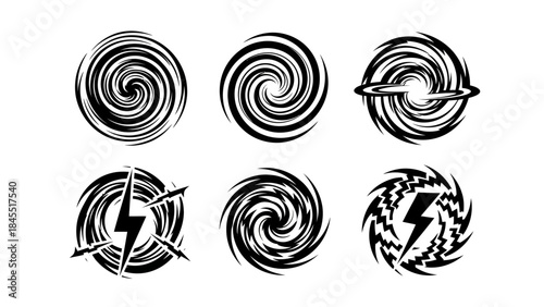 Abstract vortex designs black and white swirls for energy and motion