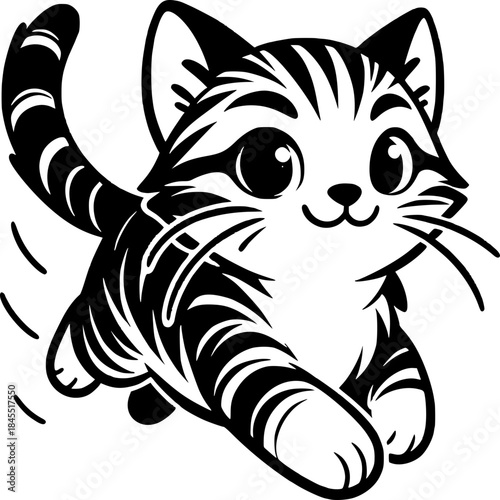 Playful Cat Illustration: A cheerful, cartoon cat with an energetic pose, with a dynamic display of joy and lightheartedness.