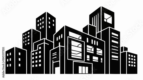 Modern Cityscape Silhouette of Diverse Buildings and Skyscrapers.