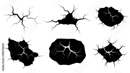 Black silhouette cracks set on a white background vector illustration