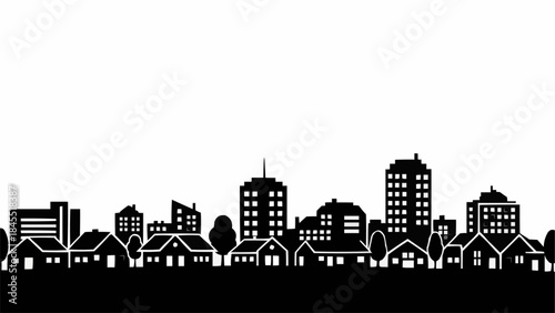 Silhouette of a Cityscape with Houses and Tall Buildings.