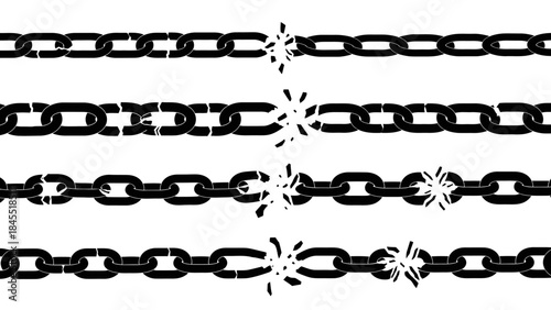 Broken chains in black and white illustrating freedom and constraints