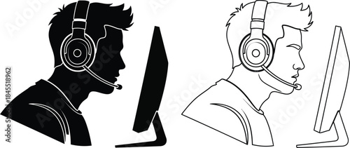 men wearing headsets and working on computers