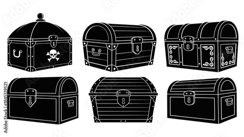 Collection of black and white chests illustrations for design and backgrounds