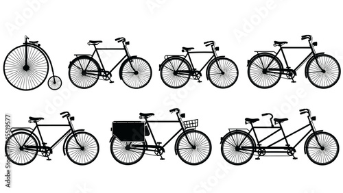 Collection of bicycle silhouettes various vintage and modern bike designs