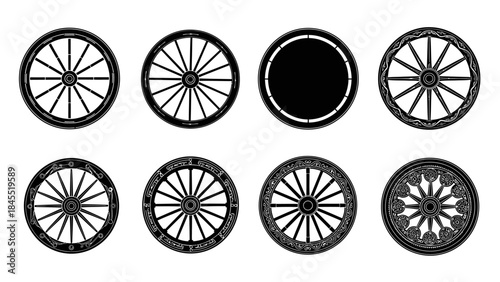 Collection of decorative cart wheels in various styles and designs