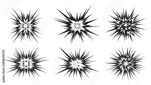 Comic book explosion graphic elements black and white vector set