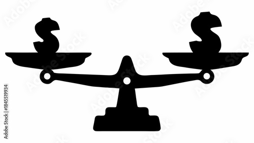 Economy and trade balance scale silhouette, representing financial fairness, market equilibrium, and global commerce.