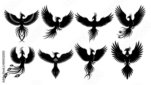 Elegant phoenix silhouette collection ideal for creative design and projects