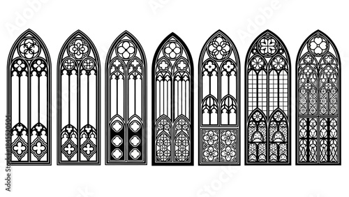 Gothic window designs vector illustrations for architecture and decoration