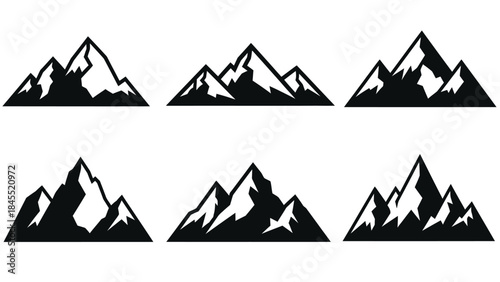 Mountain peaks vector illustrations set for outdoor themes and design projects