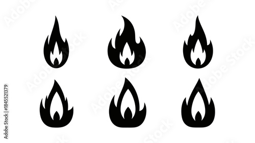 Set of black flame icons for design and illustration elements