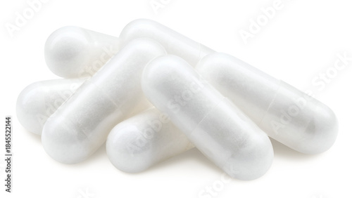 White tablets isolated on transparent background. Medical capsule with PNG