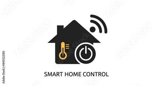 Smart home control icon vector illustration of a house with technology elements