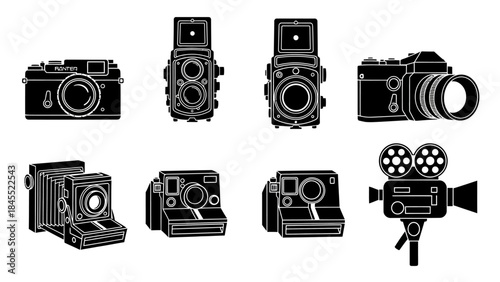 Vintage and modern camera silhouettes vector illustrations for design