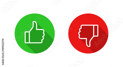 Thumbs up and down outline icon with long shadow. Like and dislike gesture symbol