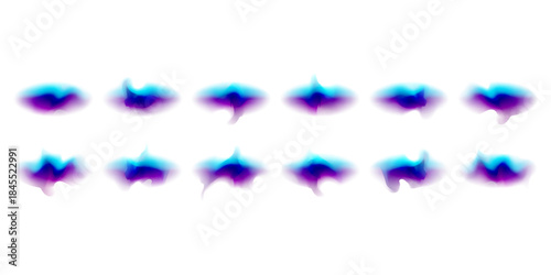 Set of defocused soft color gradient circles for creative graphic. Gradient aura, grain neon blob with noise effect vector illustration. Abstract color watercolor blur mesh shape on white background.