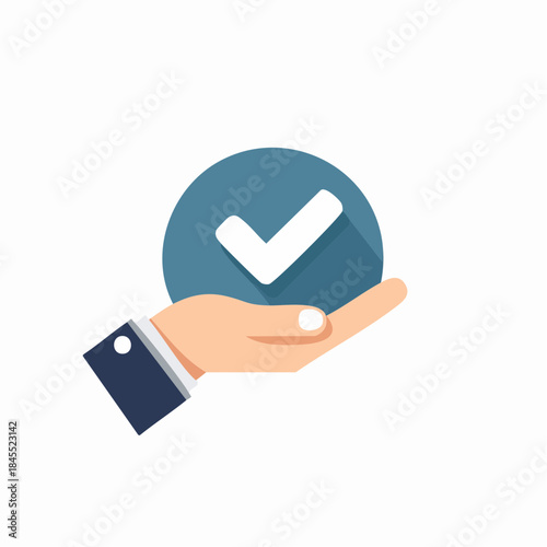 Hand Holding Checkmark Success Approval Accepted Flat Design Graphic