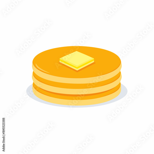 Stack of Fluffy Pancakes Topped with Butter Ready to Eat, Cartoon Style