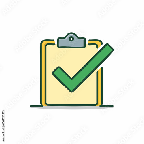Clipboard with Green Check Mark Symbolizing Completion and Approval on Pastel Yellow Form