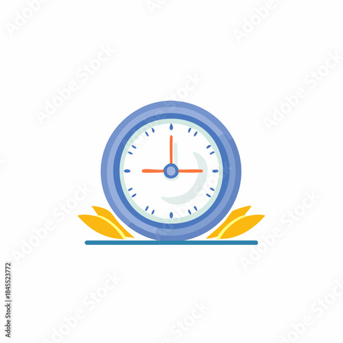 Flat Design Wall Clock Illustration with Time Hands Displayed, Home Decor Accessories and Decoration Concept
