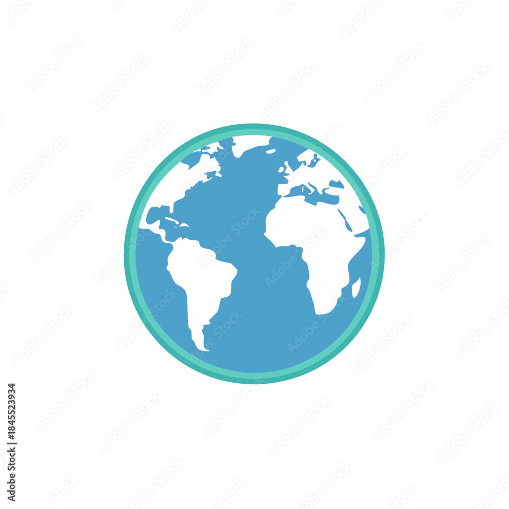 Fototapeta premium Globe Icon: World map graphic in blue, white continents, ocean background.