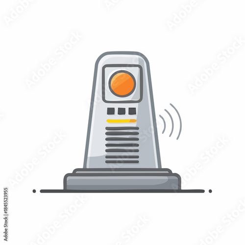 Futuristic Communication Device Icon Technology Signal with Orange Circular Screen