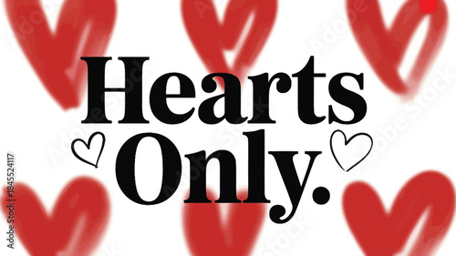 Soft blush background with red brushstroke hearts on white hearts only